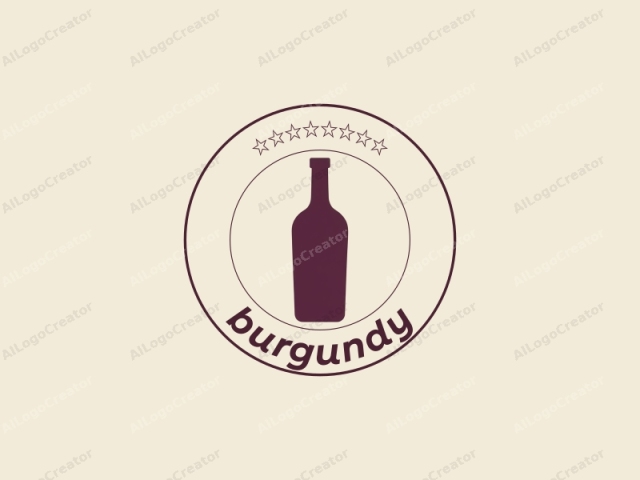 a wine bottle. This is a minimalist, vector art-style logo featuring a silhouette of a wine bottle. The bottle is rendered in a solid, deep burgundy color against a light beige background, creating a stark contrast. The bottle is centrally positioned