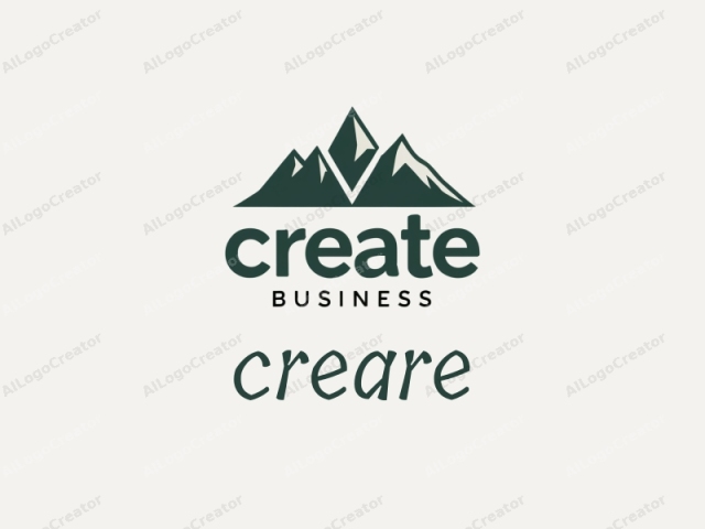 This is a minimalist logo featuring a mountainous landscape against a white background. The image consists primarily of a triangular mountain range at the top, depicted in dark green with varying shades of gray, indicating different levels of light and shadow. The mountains are