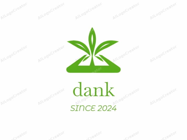 Este es un diseño de logo minimalista y abstracto que presenta una representación estilizada de una planta. El logo es predominantemente verde, representando crecimiento, vitalidad y naturaleza. El elemento principal del logo es una forma de hoja simplificada, compuesta por cinco hojas puntiagudas