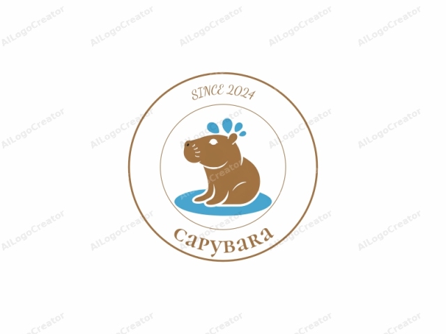 a stylized capybara. The capybara is depicted in a simplistic, minimalist graphic design, using flat, solid colors. Its body is brown with a darker shade on the belly, and its limbs are a lighter, cream color.