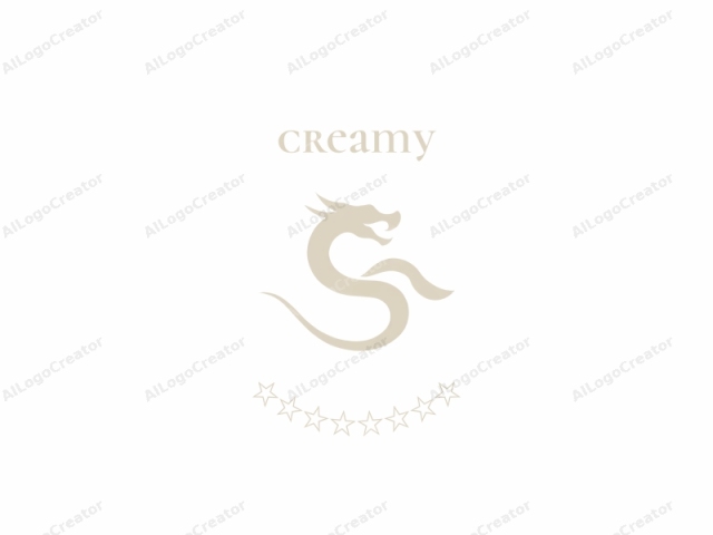 Esta imagen es un logo minimalista que presenta un dragón estilizado y abstracto en color beige claro sobre un fondo blanco liso. El cuerpo del dragón está representado con una línea fluida y curva, dando la impresión de fluidez y movimiento. Está posicionado