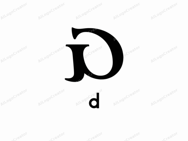 這張圖片是一個由大寫字母"D"和小寫字母"j"在頂部連接組成的標誌的數位渲染，形成了一個風格化且統一的設計。"D"是一個大而粗體且圓潤的字體