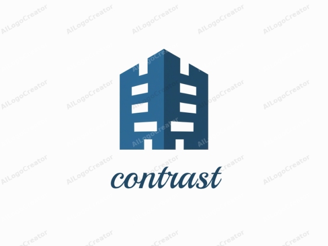 a building. This image, featuring a modern architectural symbol, is a simplified, stylized representation of a high-rise building. It is rendered in a minimalist, flat design with clean lines and sharp edges. The color scheme is predominantly blue, with