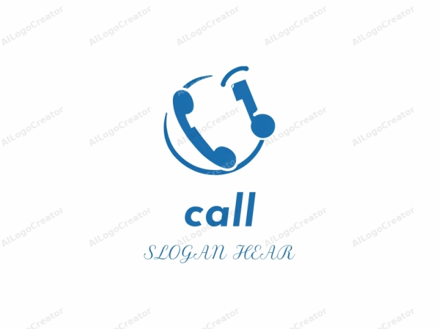 This logo image is a simple, minimalist drawing featuring two blue, stylized telephones in a circular design. The circular shape encloses the two phones, one on top of the other. The phones are represented as blue, oval shapes with a