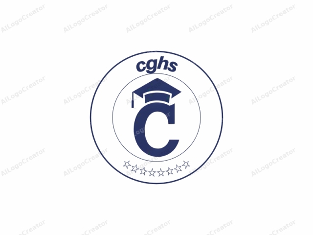 This is a digital logo design featuring the letter "C" in a bold, uppercase form. The letter is primarily deep navy blue, giving it a solid and striking appearance. Above the "C" is a stylized graduation cap, also in