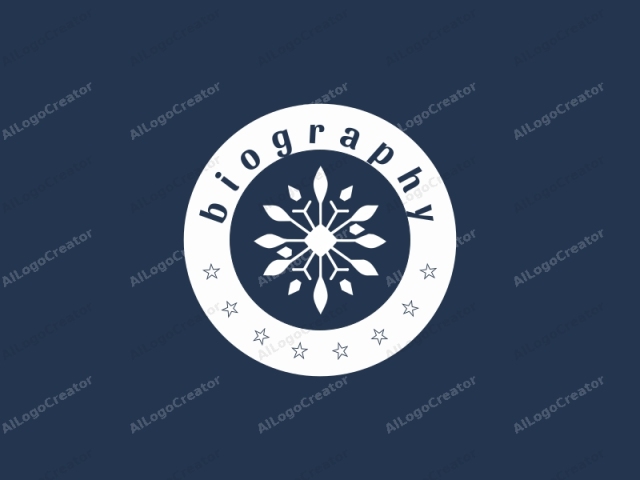 The logo is a minimalist design featuring a symmetrical snowflake motif. The snowflake is rendered in stark white against a solid, dark navy blue background, creating a high contrast and making the intricate details of the snowflake stand out prominently. The