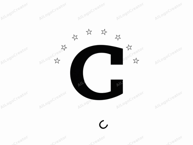 ロゴは、真っ白な背景に純粋な黒で描かれたシンプルで大胆なサンセリフの大文字「C」です。「C」は中央に配置され、画像の大部分を占めています。文字は均一で一貫した太さを持っています。