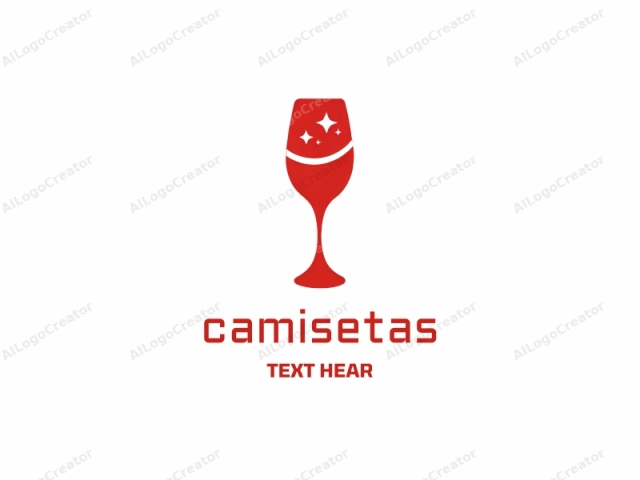 Esta es una ilustración minimalista y plana de una copa de vino representada en un color rojo intenso sobre un fondo blanco puro. El diseño es simple y estilizado, con líneas limpias y sin detalles intrincados o sombreado. La copa de vino se muestra con un