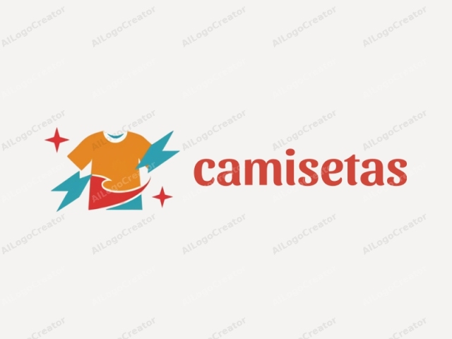 Este es un diseño de logotipo simple y plano que presenta una representación estilizada de una camiseta. La camiseta está dibujada en colores brillantes y vivos con líneas limpias y sólidas. Su cuerpo es naranja, representando la tela, y tiene un cuello blanco