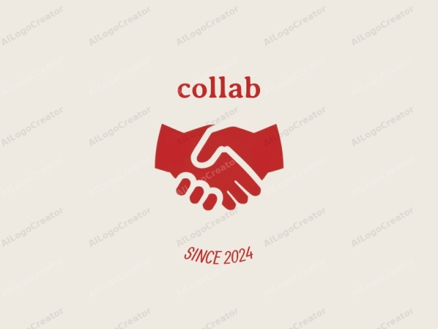featuring a minimalist, flat design. The image depicts two hands shaking in a gesture of agreement or partnership. The hands are rendered in a bold, solid red color, contrasting against a plain, light beige background. Each hand is simplistic in its depiction