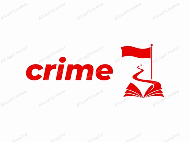 This is a digital logo illustration in a minimalist style. The primary subject is a stylized flagpole with a flag, depicted in bright red against a plain white background. The flagpole is centered vertically and leans slightly to the right, tapering