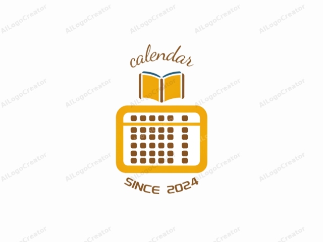 This digital icon is a simple and modern design, featuring clean lines and minimalistic elements. It depicts a yellow square calendar grid with a brown border. The calendar grid is filled with smaller, brown, square boxes arranged in a consistent horizontal and vertical