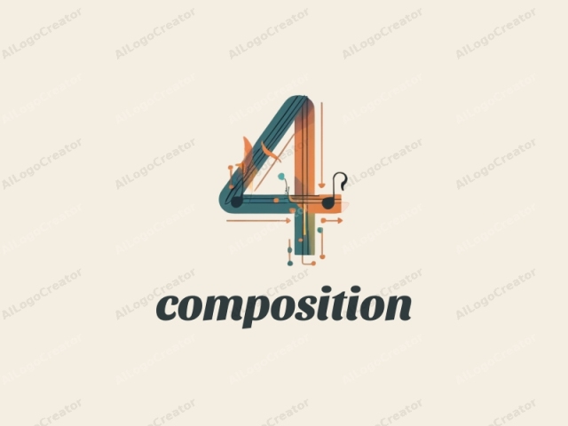 Esta es una ilustración digital estilizada que presenta el número "4" en el centro de la composición. El número está diseñado en un estilo artístico minimalista y modernista con líneas limpias y formas geométricas. Está compuesto por tres elementos principales: el numeral