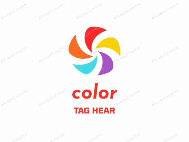 This logo features a modern, abstract design consisting of a stylized spiral motif. The spiral is formed by five large, curved, triangular elements, each with a distinct color. The colors are arranged clockwise from top to bottom and are vivid and bright