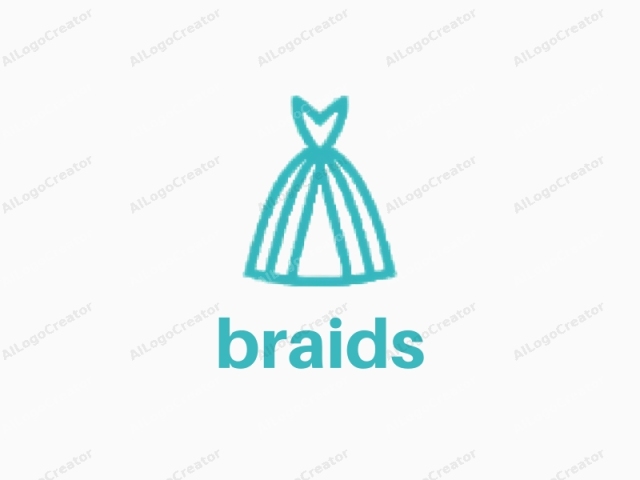 Das Logo ist eine vereinfachte, moderne und stilisierte Zeichnung eines Brautkleides. Es wird in einem hellen, kräftigen Türkiston dargestellt, mit klaren, geraden Linien umrandet und hat ein minimalistisches Design. Das Kleid ist mit einem zentralen vertikalen Fokus gezeichnet.