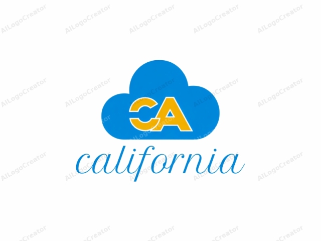 The logo image features a stylized, abstract representation of a cloud. The cloud is rendered in a solid, bright blue color, occupying the majority of the image. Positioned centrally within the cloud, there is a large, bold, yellow capital letter