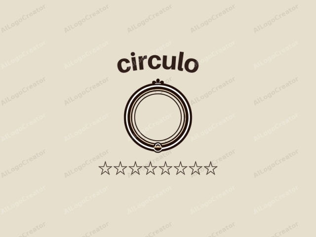 focusing on visual description, style, and context. This is a stylized, circular logo with a minimalist design. It features a central, circular shape with a thick, brown outer border, which is surrounded by thin, black and beige lines,