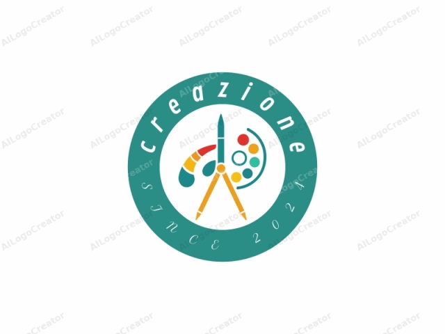 Ein stilisiertes, minimalistisches Design. Das Logo wurde in einem flachen, digitalen Zeichenstil mit klaren, geometrischen Formen und lebendigen Farben erstellt. Im Zentrum befindet sich ein stilisiertes, türkisgrünes Pinselgriff, der nach oben schmaler wird und leicht gebogen ist.