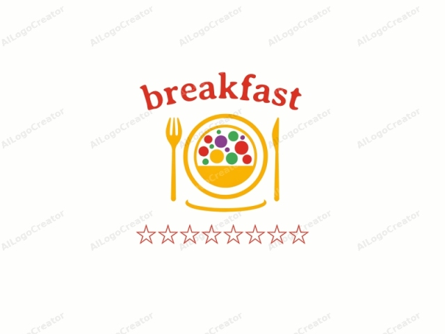 which is a simplified, vector graphic illustration featuring an icon representing food. The central element of the logo is a golden-yellow circular plate with a flat bottom and a curved top. Inside the plate, there is a colorful salad bowl with a rounded bottom