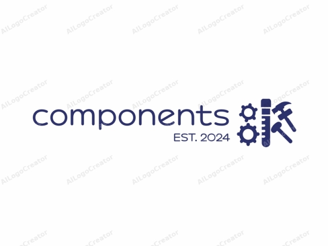 This logo is a simplistic, monochromatic, digital illustration in a solid blue hue, set against a plain white background. The main subject consists of four distinct elements: a large cylindrical measuring tool with a vertical scale on the left side, a