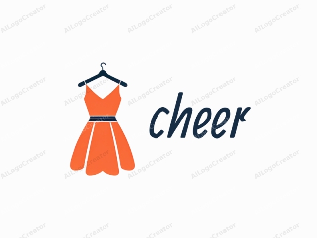 Esta es una ilustración de logotipo simple y minimalista que representa un vestido colgado en una percha. El vestido es de un color naranja vibrante con líneas blancas que delinean las costuras y la cintura, proporcionando contraste y claridad. El escote tiene forma de V profunda,