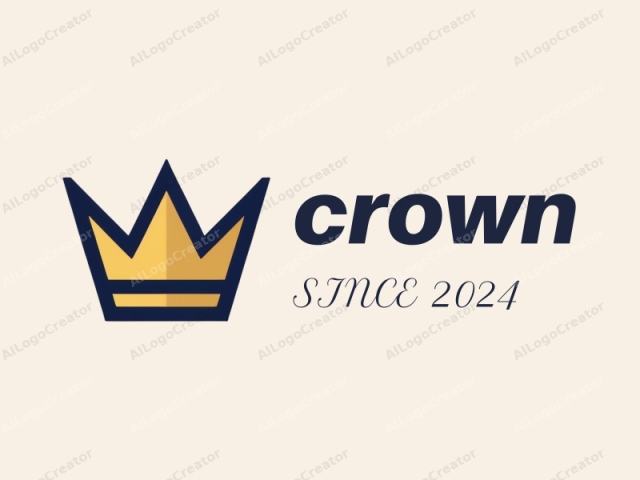 which consists of a simplified crown design. The image features a stylized, abstract depiction of a crown in a clean, minimalist style. The crown is rendered in a bold, dark blue outline with a central yellow portion representing the top. The yellow