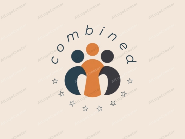 This is a simple, abstract logo featuring three human-like figures in a stylized design. The background is a light beige color, creating a neutral and minimalist aesthetic. The logo's central element is a large, orange circle representing a person. Surround