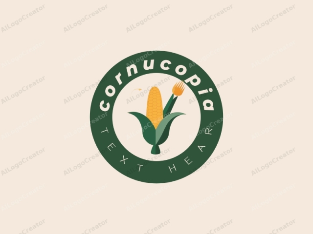 This is a minimalist digital illustration of a corn stalk. The stalk is depicted with bold, geometric shapes and solid colors. The corn ear, located at the center, is a vibrant yellow, with hexagonal segments visible, symbolizing the kernels.