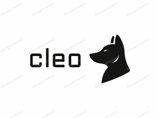 Esta imagen de logotipo es una silueta minimalista en blanco y negro de la cabeza de un perro. El perro se representa de perfil, mirando hacia la izquierda, con los ojos y el hocico ligeramente levantados, lo que le da una apariencia vigilante o alerta. La cabeza es