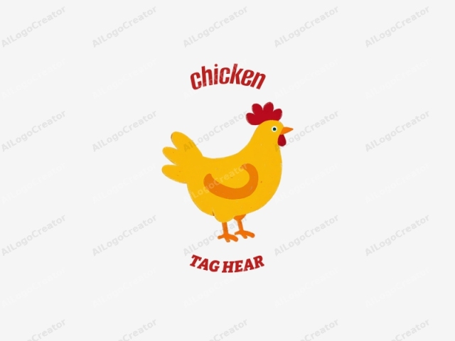 in a simple, flat, digital drawing style. The image features a cartoonish, yellow chicken with exaggerated, simplistic shapes and colors. The chicken stands upright, facing right, with a bold red comb and wattles atop its head and a pair of