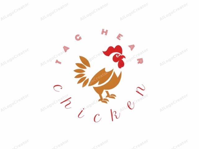 The logo is a simplified, vectorized illustration of a rooster. The design features bold, geometric shapes in two primary colors—red and tan. The rooster stands prominently, facing slightly left, with its body divided into two distinct color sections