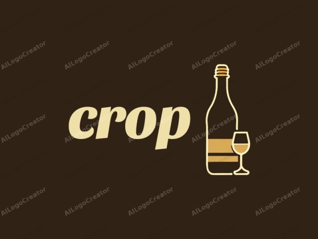 This is a minimalist logo illustration rendered in a clean, modern digital style. The main subject is a stylized bottle of wine. The bottle is depicted with a simple, smooth, and rounded shape, outlined in a thin, yellow-gold line