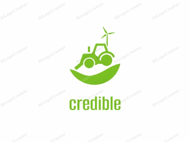 This is a minimalist, vector-based logo depicting a green tractor with a white background. The tractor, rendered in bright lime green, is positioned in the middle of the image. It features a stylized, simplified design with smooth lines and flat shapes