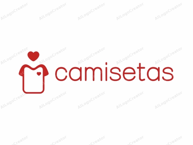 un diseño gráfico simple y minimalista que presenta un ícono de corazón rojo superpuesto sobre un ícono de camisa blanca. El ícono de la camisa es un contorno básico y estilizado con un cuello en V, que representa una camisa clásica para hombres. El ícono del corazón, ubicado en