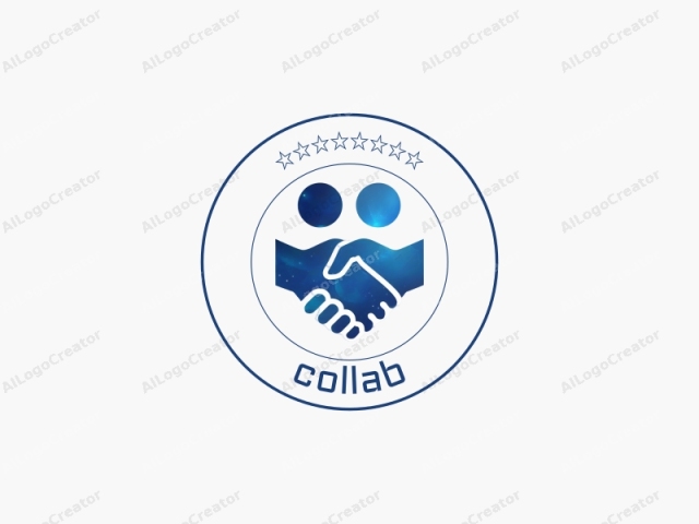 This is a simple, digital, vector logo. The central theme of the logo is a stylized depiction of two hands shaking, symbolizing a greeting, agreement, or partnership. Both hands are drawn in a sleek, modern, and minimalist fashion