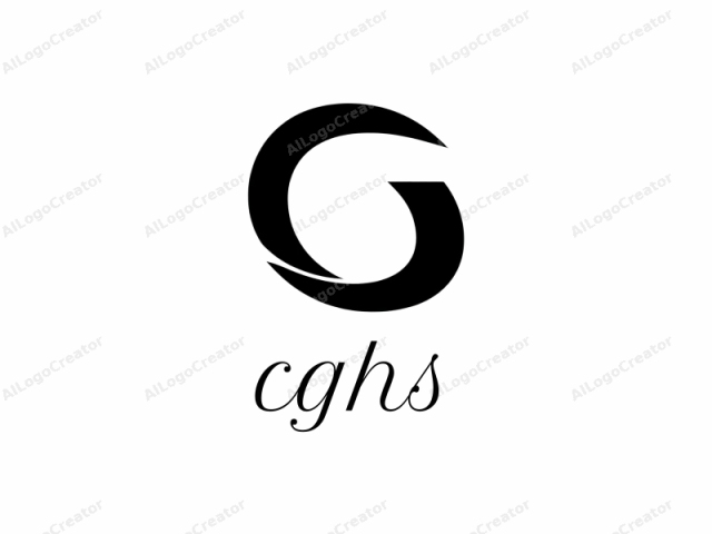 This is a minimalist logo composed of a bold, black graphic set against a stark white background. The logo consists of a stylized, cursive "C" formed by two interlocking loops. The left loop is curved and slightly elongated,