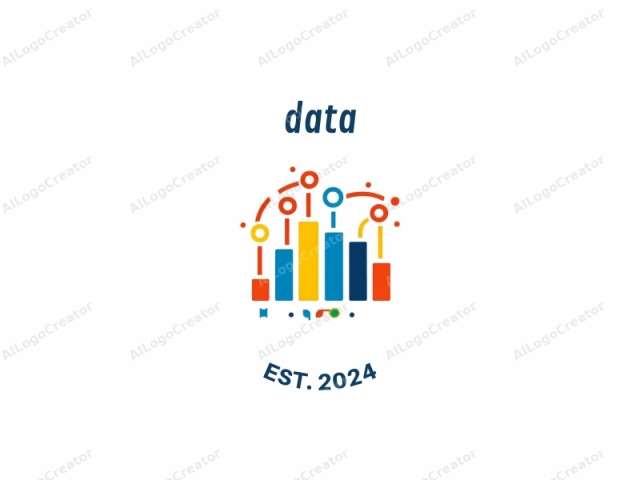 un diseño gráfico moderno y abstracto. Este logo digital presenta un estilo limpio y minimalista. El diseño consiste en cinco barras verticales de diferentes longitudes, dispuestas en una formación escalonada sobre un fondo blanco. Las barras están coloreadas en tonos distintos, con tres