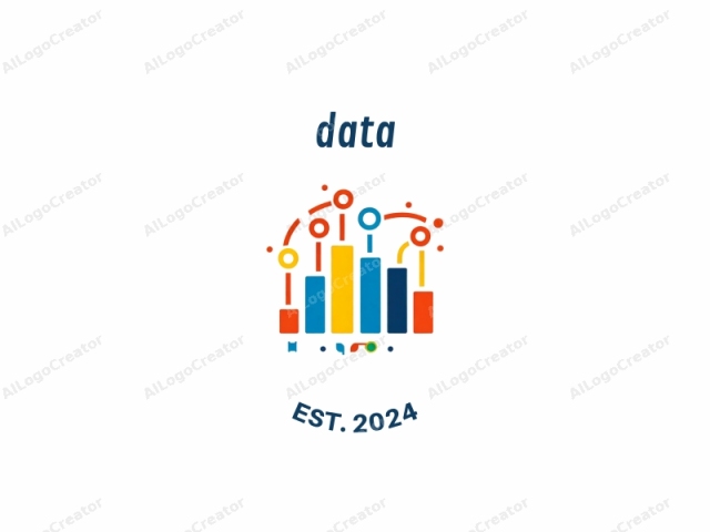 a modern, abstract graphic design. This digital logo features a clean, minimalist style. The design consists of five vertical bars in varying lengths, arranged in a staggered formation against a white background. The bars are colored in distinct hues, with three