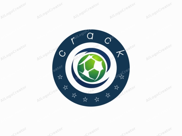 This is a digital logo featuring a modern and minimalist design. The central focus is a simplified soccer ball, illustrated with a clean, gradient effect that transitions smoothly from a dark green at the top to a lighter green at the bottom. The soccer ball