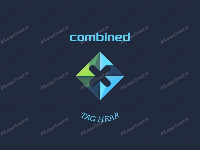 The image is a minimalist, digital logo with a geometric design set against a solid, dark blue background. At the center, there is a large, triangular shape with sharp, pointed angles, giving it a crystalline appearance. The triangle is made