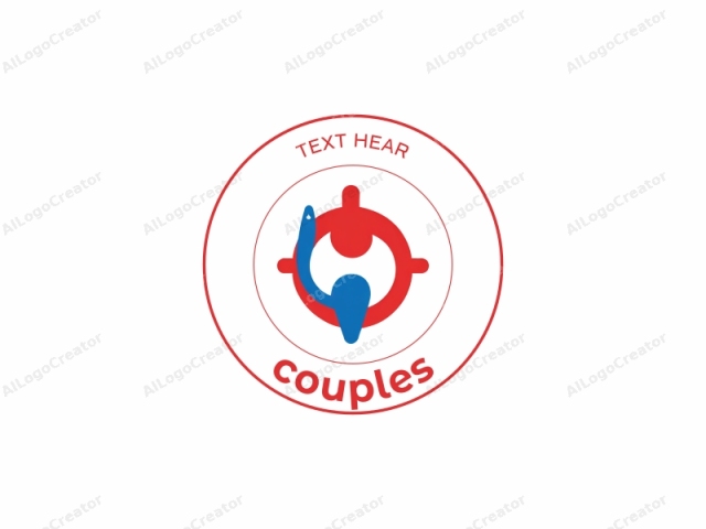 This is a simple, modern, vector-based graphic design, characterized by bold colors and a clean, minimalist style. The central motif consists of a stylized, circular target or bullseye, colored red. Within the bullseye, there