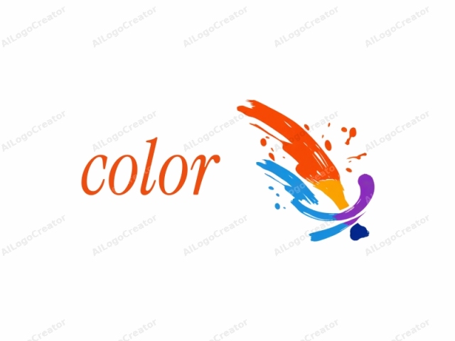 This abstract logo is created using bold, expressive brush strokes in vibrant colors. The design features an artistic composition centered on a white background. The brush strokes are predominantly in shades of red, orange, blue, purple, and yellow, with some darker
