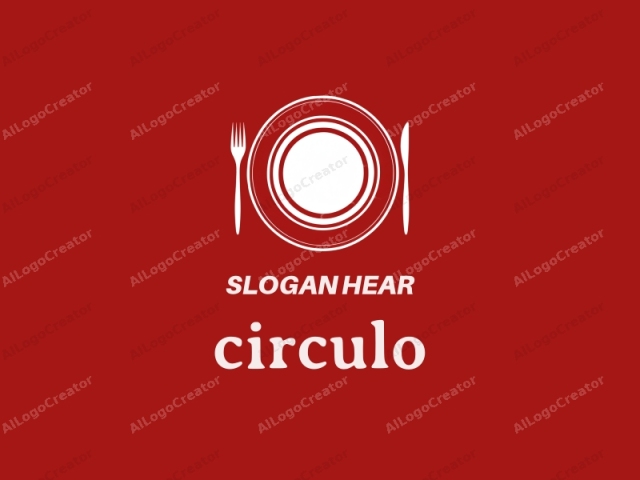 This is a minimalist logo designed in a bold, flat digital art style. The logo is set against a solid red background. At the center, there are three distinct circles: an outermost large circle, an inner middle circle, and a small