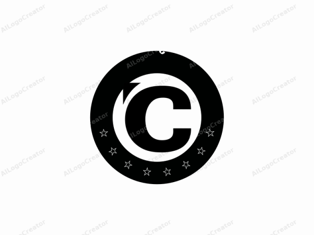 The image is a minimalist logo featuring a large, bold, capital letter "C" in black, set against a plain white background. The letter "C" is centered within the frame, with a distinct, sharp-edged shape and uniform thickness