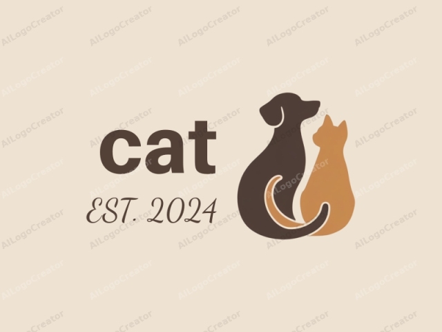 Das Logo zeichnet sich durch ein einfaches und elegantes Design aus, das die Silhouetten eines Hundes und einer Katze in stilisierten Formen darstellt. Der Hund ist links positioniert und blickt nach vorne, während die Katze rechts platziert ist und nach oben schaut.