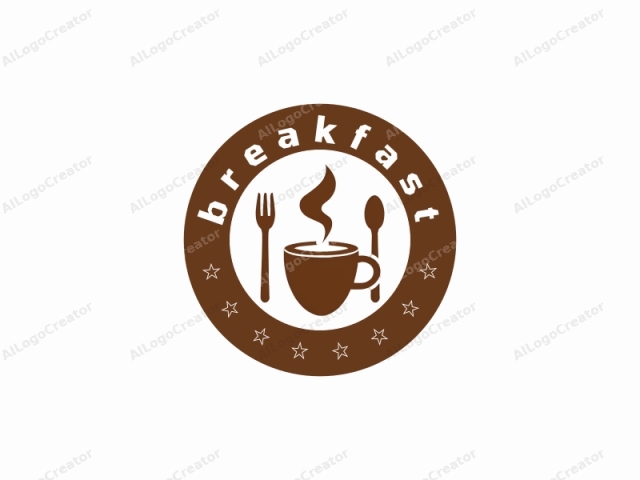 This is a simplistic, digital, vector-style drawing in a monochromatic brown color scheme. It depicts a coffee cup with a handle on the right, filled with liquid and emitting steam. To the left of the coffee cup is a spoon,