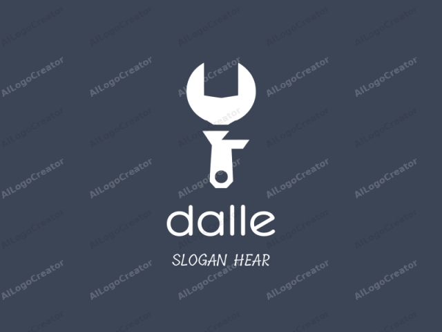 The logo is minimalist and modern, featuring a white, stylized wrench icon centrally placed against a solid navy blue background. The wrench is depicted in a flat, geometric design, with sharp, clean edges and smooth transitions. Its main features include a