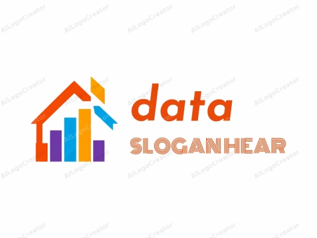 The logo is a simplified and modern graphic design that depicts a house in a minimalistic style. The house is outlined in bright orange, with a few geometric shapes protruding from its structure. These shapes are in the colors orange, blue, purple