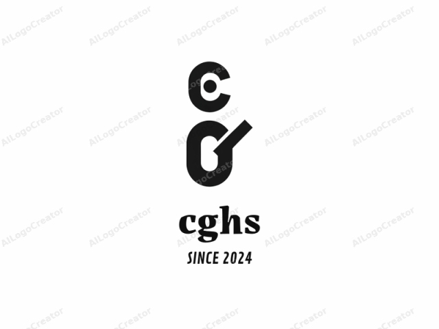 The image features a minimalist, modern logo in a stark black and white color scheme. Centered on a white background, the logo consists of two bold, black geometric shapes. The first shape is an uppercase "C" with a circular loop at