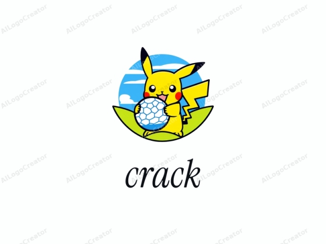 This vibrant digital logo features Pikachu, a beloved character from the Pokémon series, depicted in a playful and energetic style. Pikachu stands upright on its two small feet, facing forward, with its distinctive yellow fur, black-tipped ears, and two large